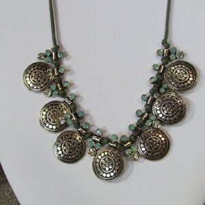 Beautiful Gold & Green Necklace - Faux Leather Adjustable
